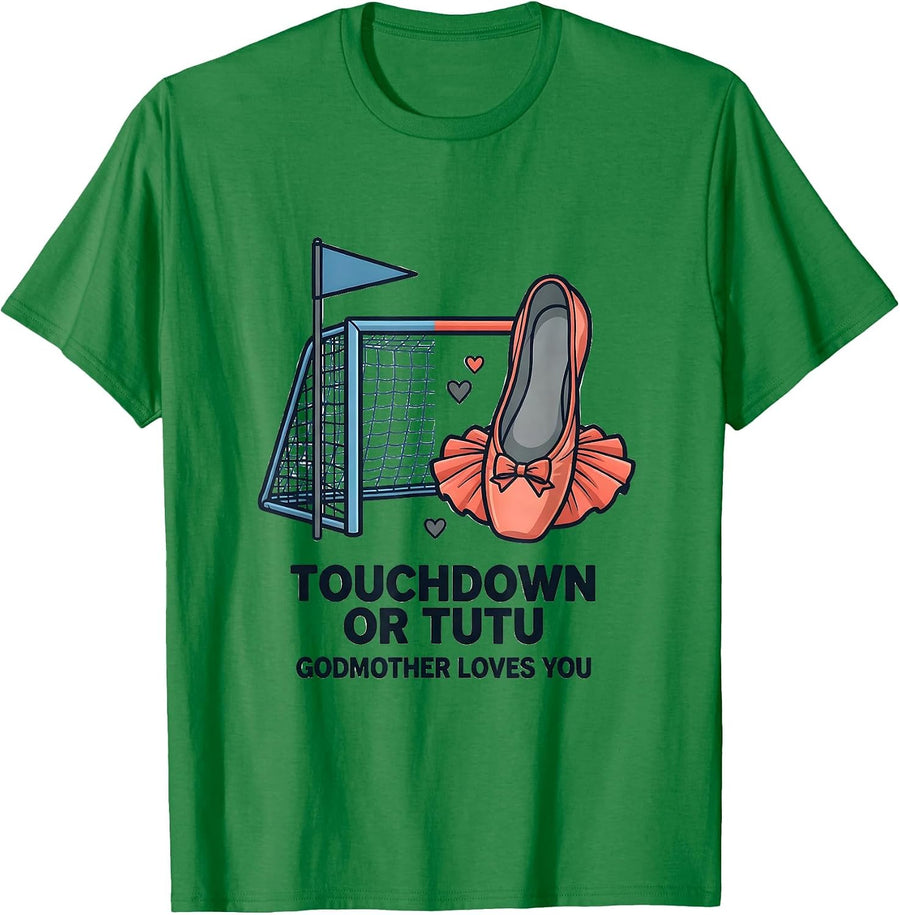 Men's Touchdown Or Tutu Godmother Loves You Gender Reveal Family T-Shirt - Kelly Green