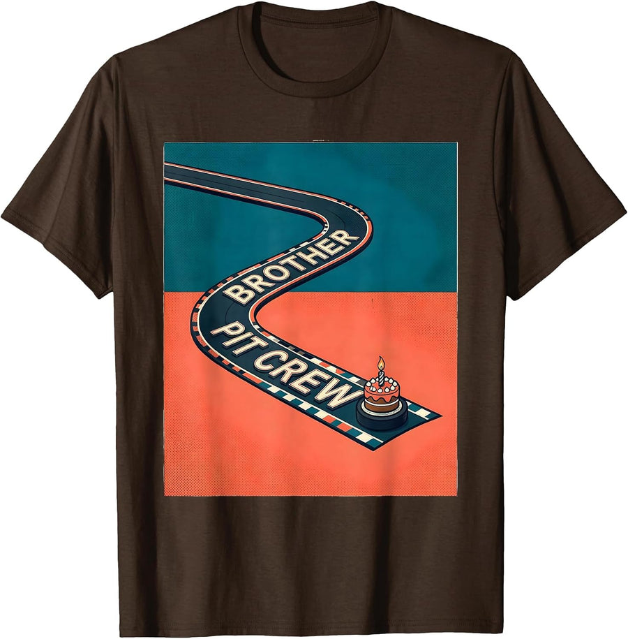 Brother Pit Crew Midcentury Modern Race Car Birthday Family T-Shirt - Brown
