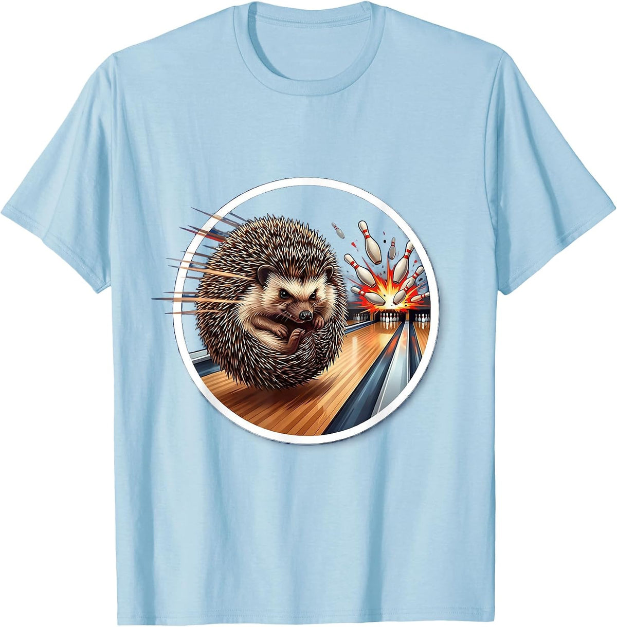 Men's Funny Hedgehog Bowling Aggressive Roll Graphic T-Shirt - Baby Blue