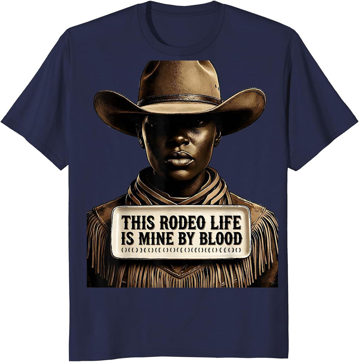 This Rodeo Life Is Mine By Blood Western Cowgirl Monochrome T-Shirt - Navy Blue