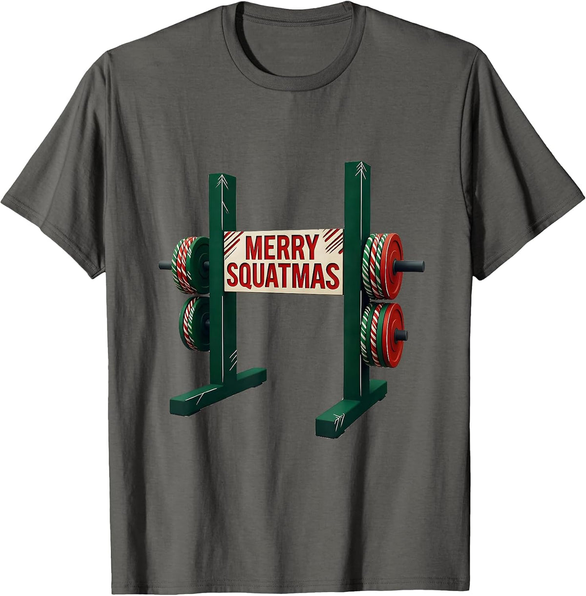 Men's Merry Squatmas Funny Christmas Gym Weightlifting Workout T-Shirt - Asphalt Grey