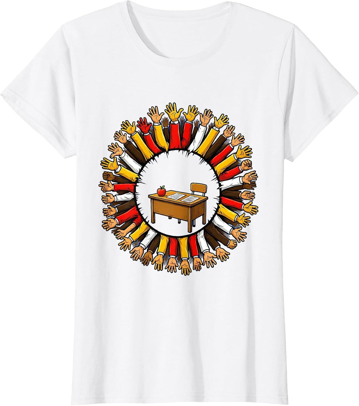 Substitute Teacher Wildly Raised Hands Classroom T-Shirt - White