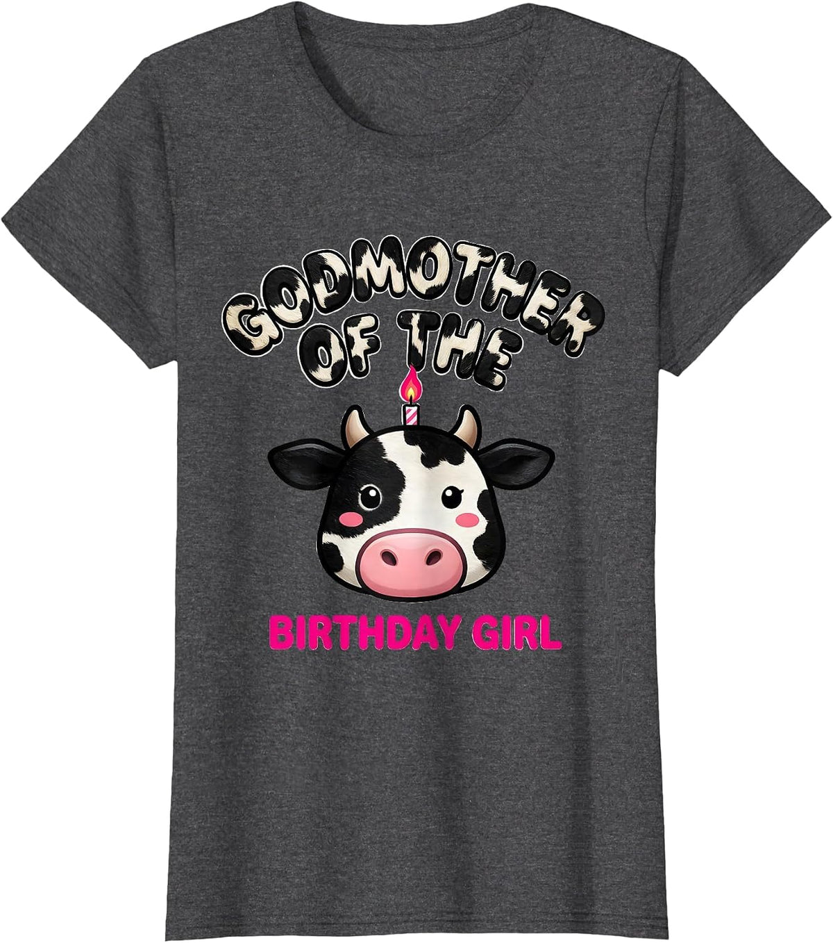 Women's Godmother Of The Birthday Girl Farm Cow 1St Birthday Girl T-Shirt - Dark Heather Grey