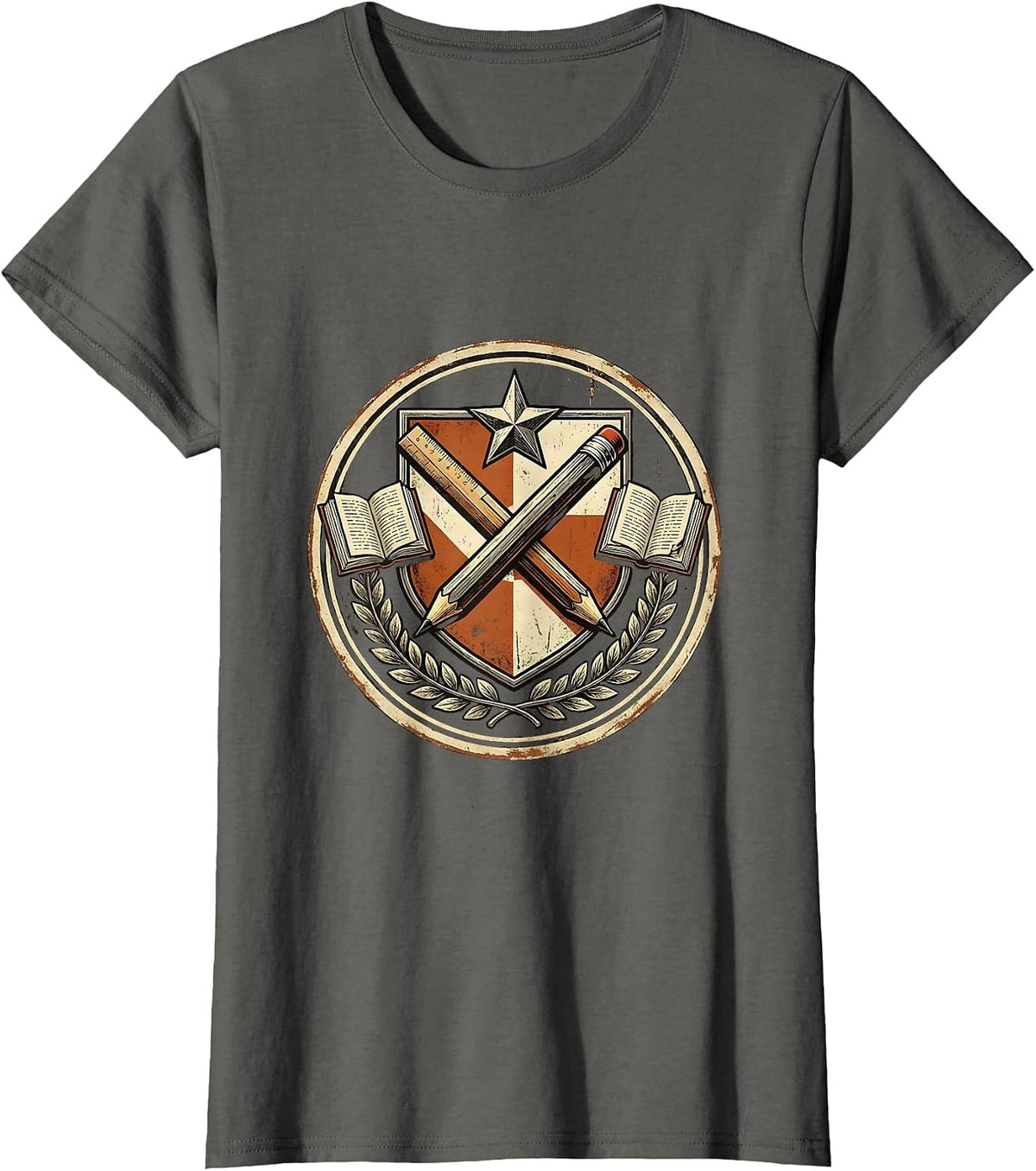 Women's Paraprofessional Pencil and Ruler Crest Design T-Shirt - Asphalt Grey