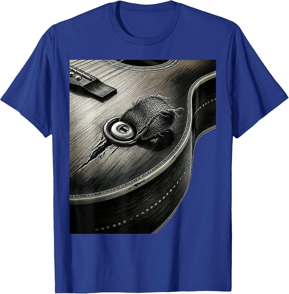 Worn Guitar Strap Button Guitarist Rock Music Humor T-Shirt - Royal Blue