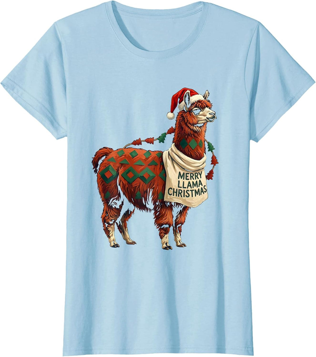 Merry Llama Christmas Funny Llama Lover Animal Humor T-Shirt - Baby Blue