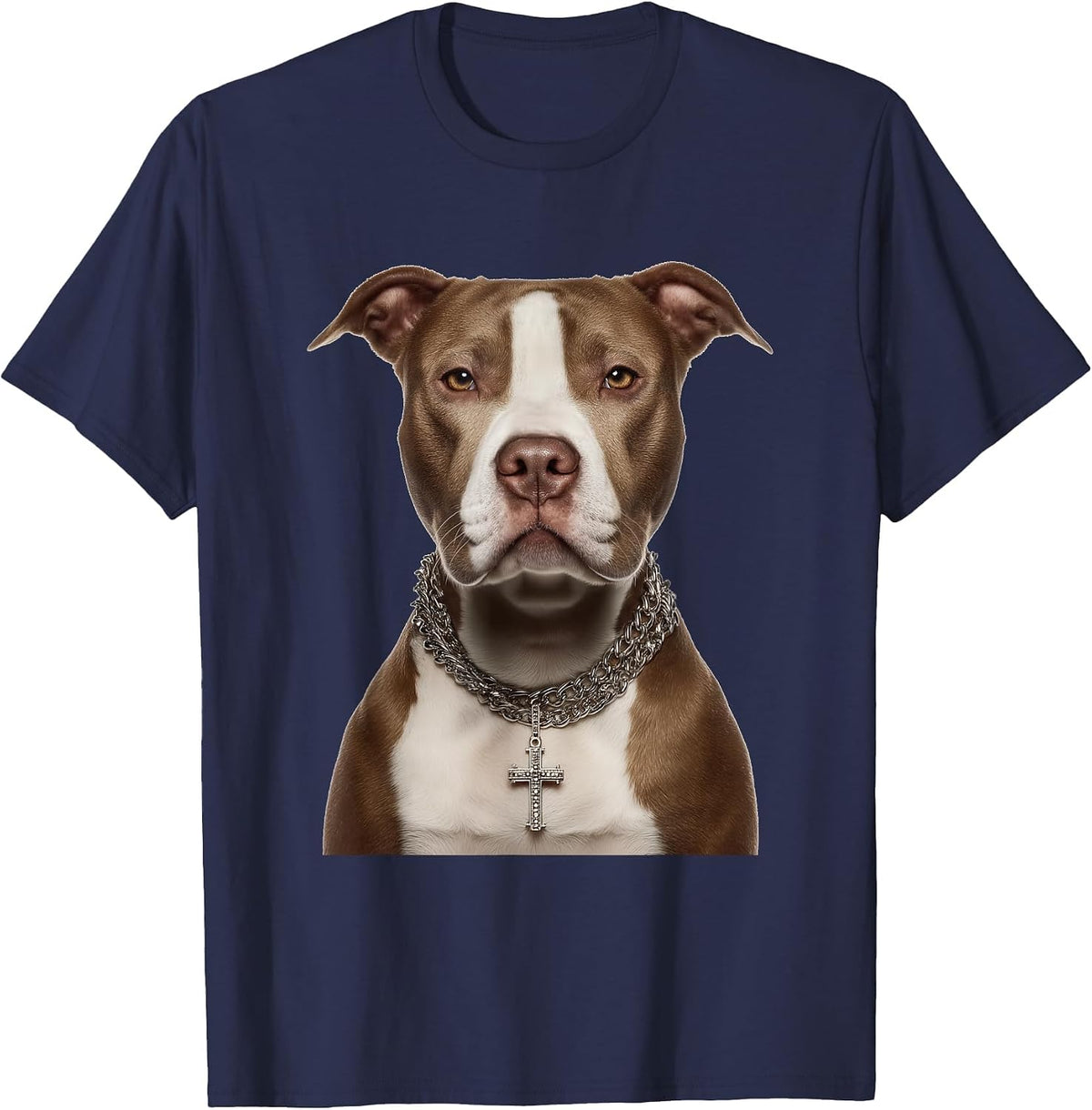 Christian Pitbull Dog Pittie Cross Religious Graphic T-Shirt - Navy Blue