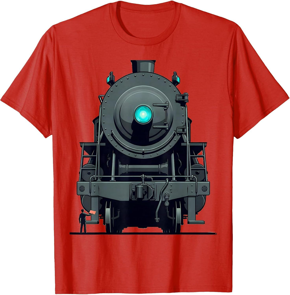 Men's Model Locomotive Flat Vector Train Enthusiast Humor T-Shirt - Red
