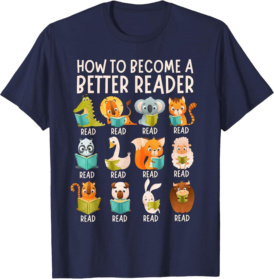 Reading Teacher How to Become a Better Reader Book Lover Fun T-Shirt - Navy Blue