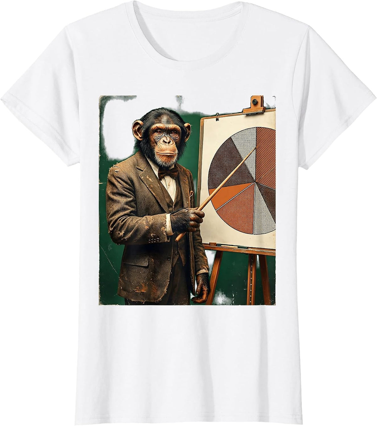 Monkey in Suit Pie Chart Funny Work Graphic T-Shirt - White