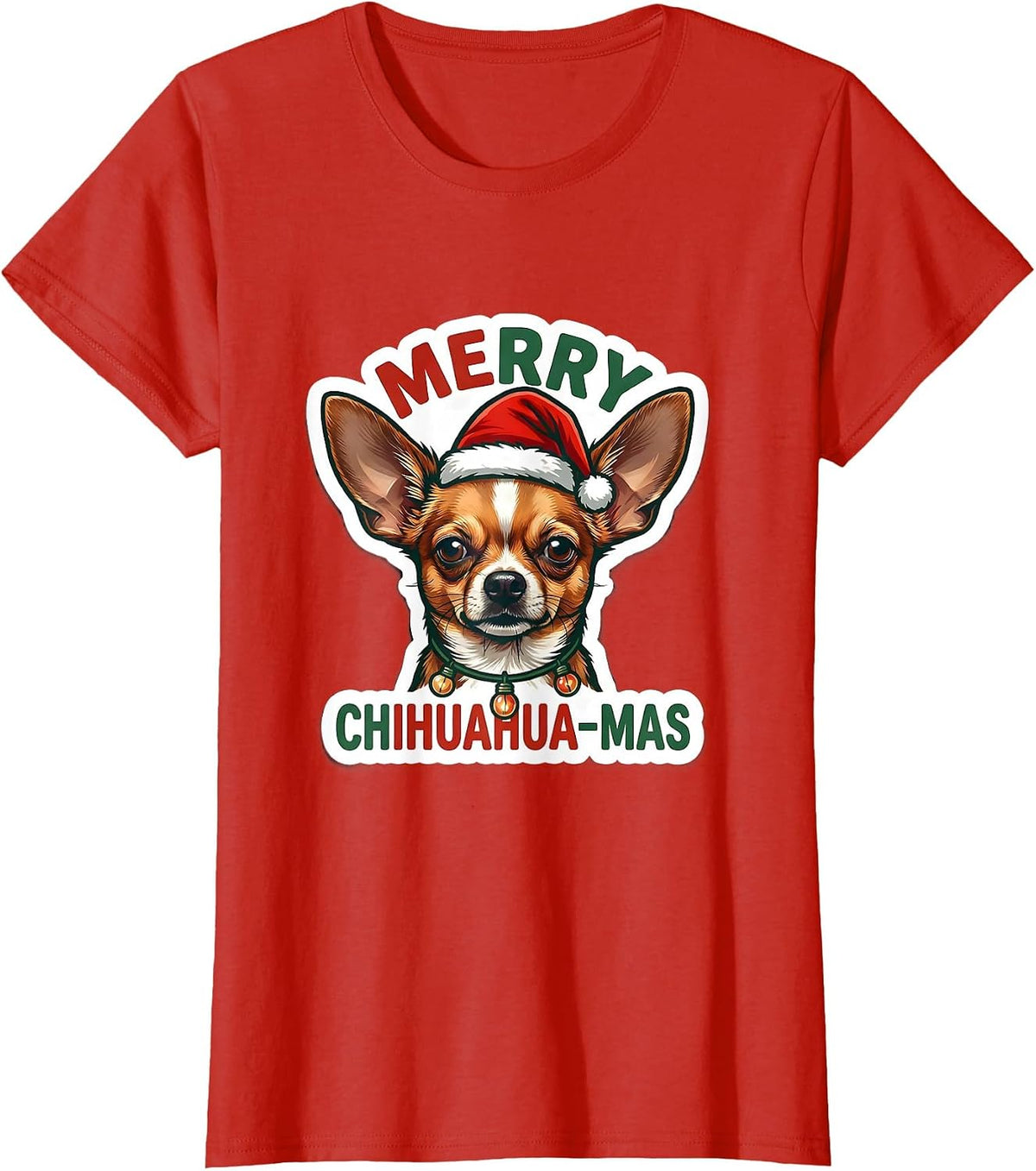 Merry Chihuahua-mas Funny Christmas Dog Breed Lights Novelty T-Shirt - Red