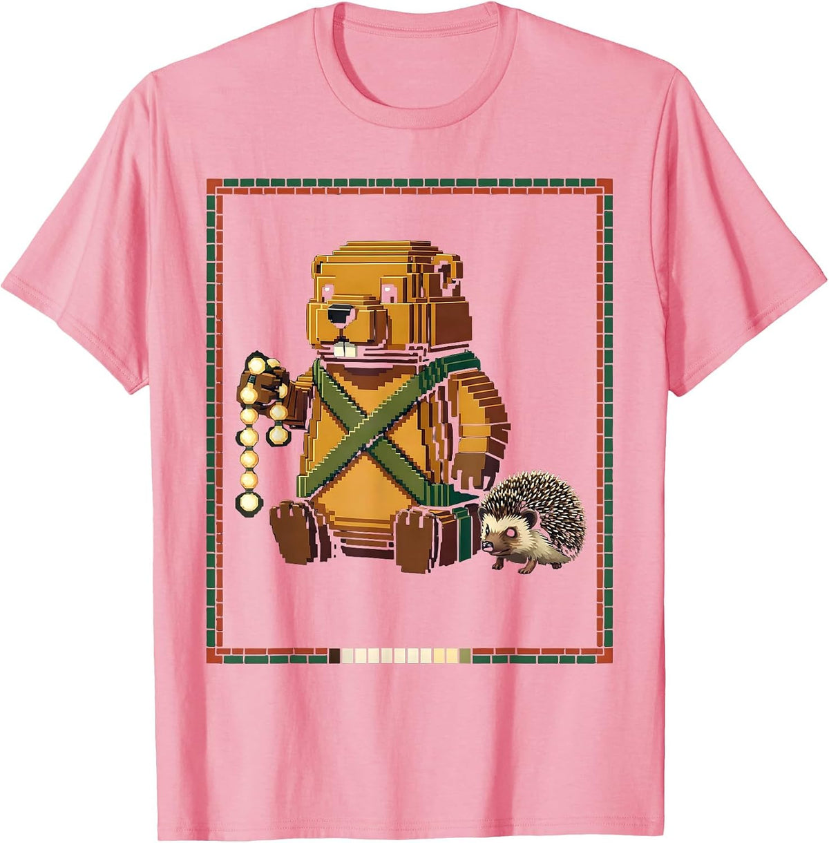 Men's Beaver Gift Box Pixel Art Funny Kids Meme T-Shirt - Pink