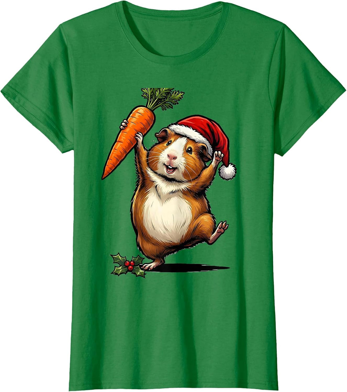 Women's Guinea Pig Santa Hat Funny Christmas Pet Lover T-Shirt - Kelly Green