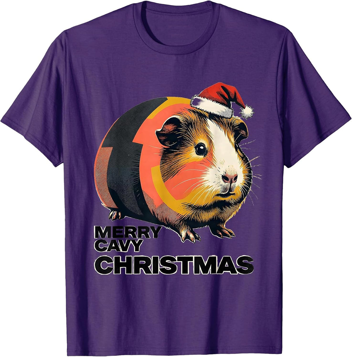 Men's Merry Cavy Christmas Midcentury Modern Guinea Pig Owner Pet T-Shirt - Purple