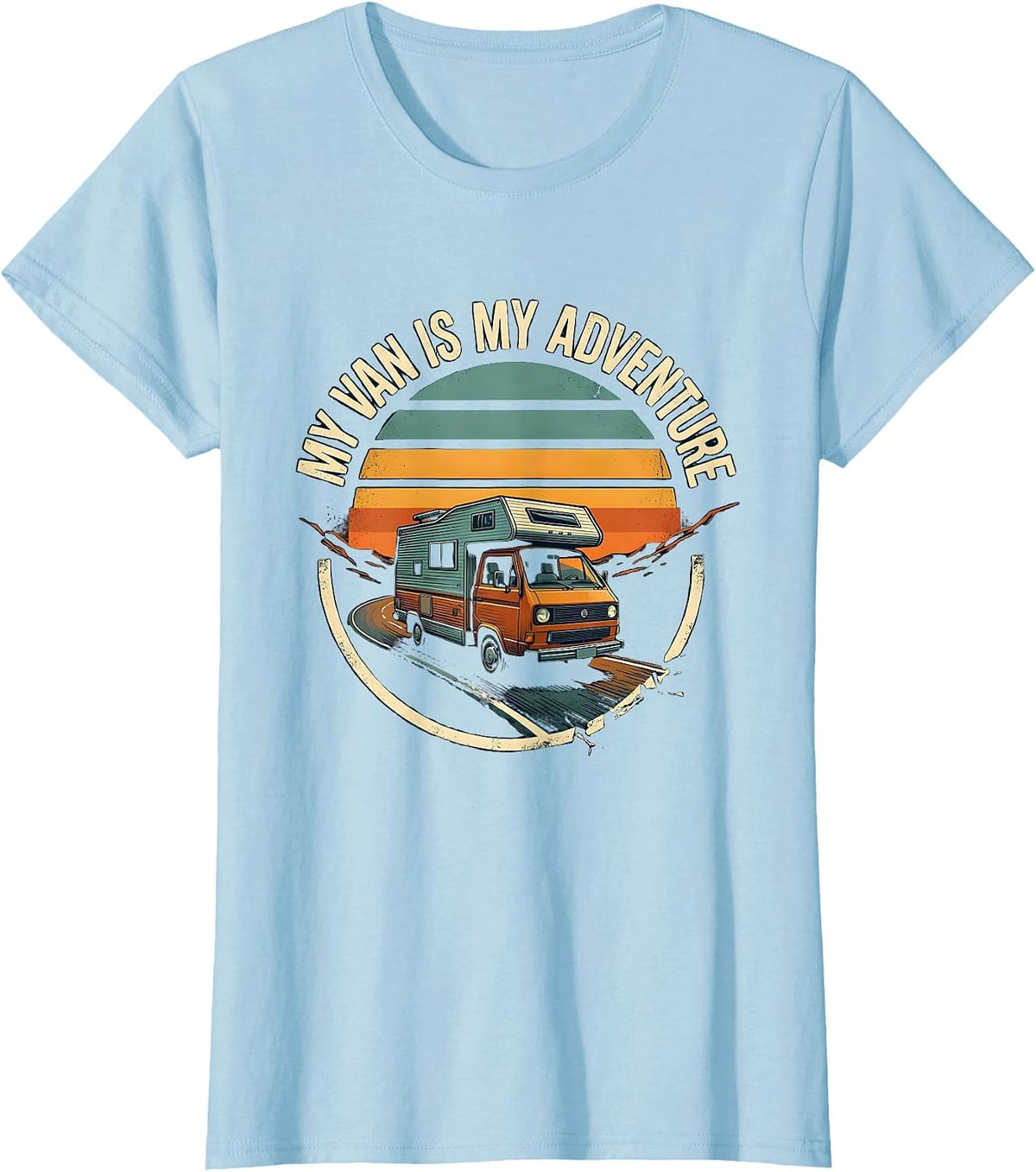 Women's My Van Is My Adventure Vintage Van Life Road Trip Nostalgia T-Shirt - Baby Blue