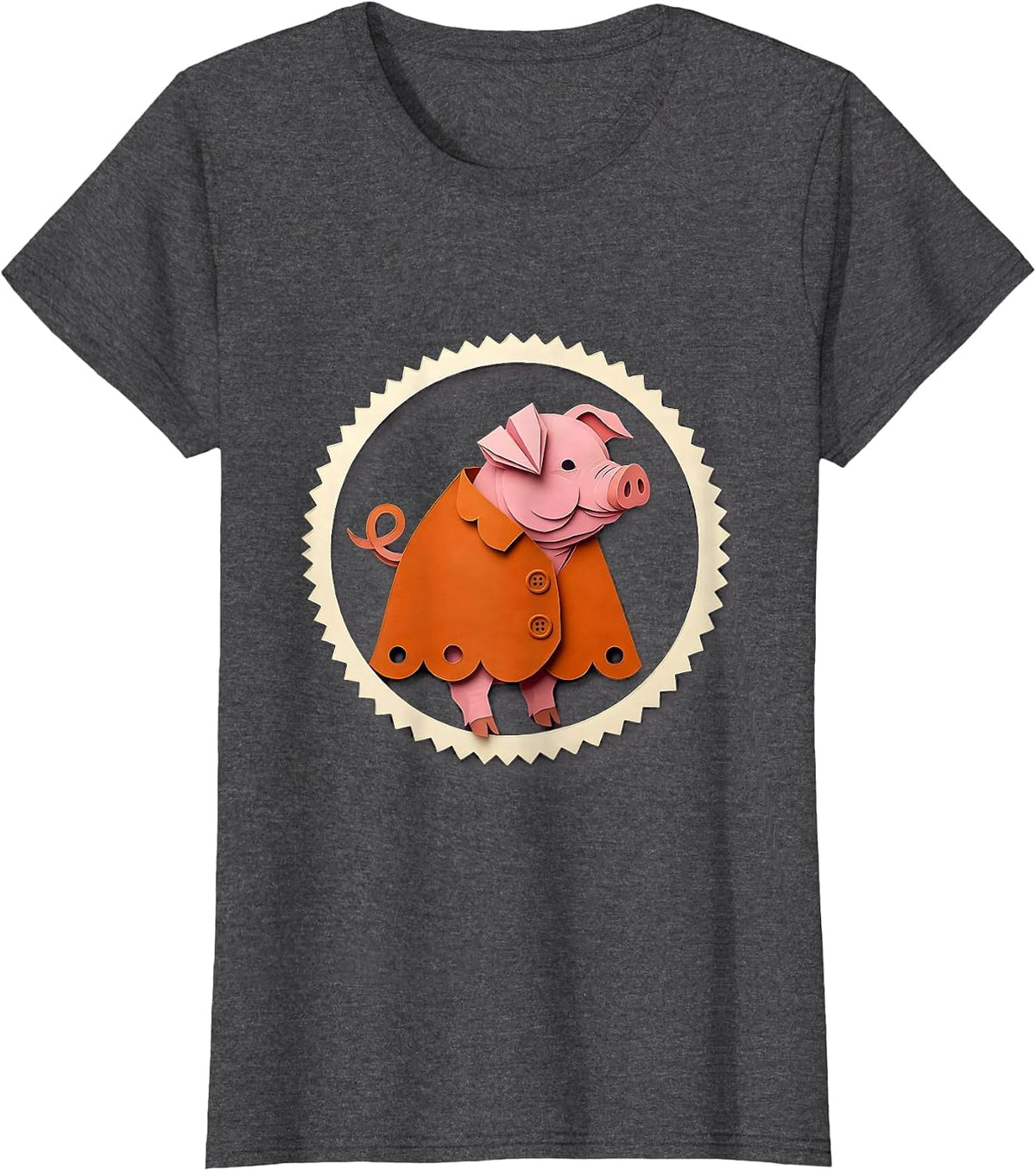 Women's Piglet In Costume Paper Cutout Pig Lover Halloween Humor T-Shirt - Dark Heather Grey