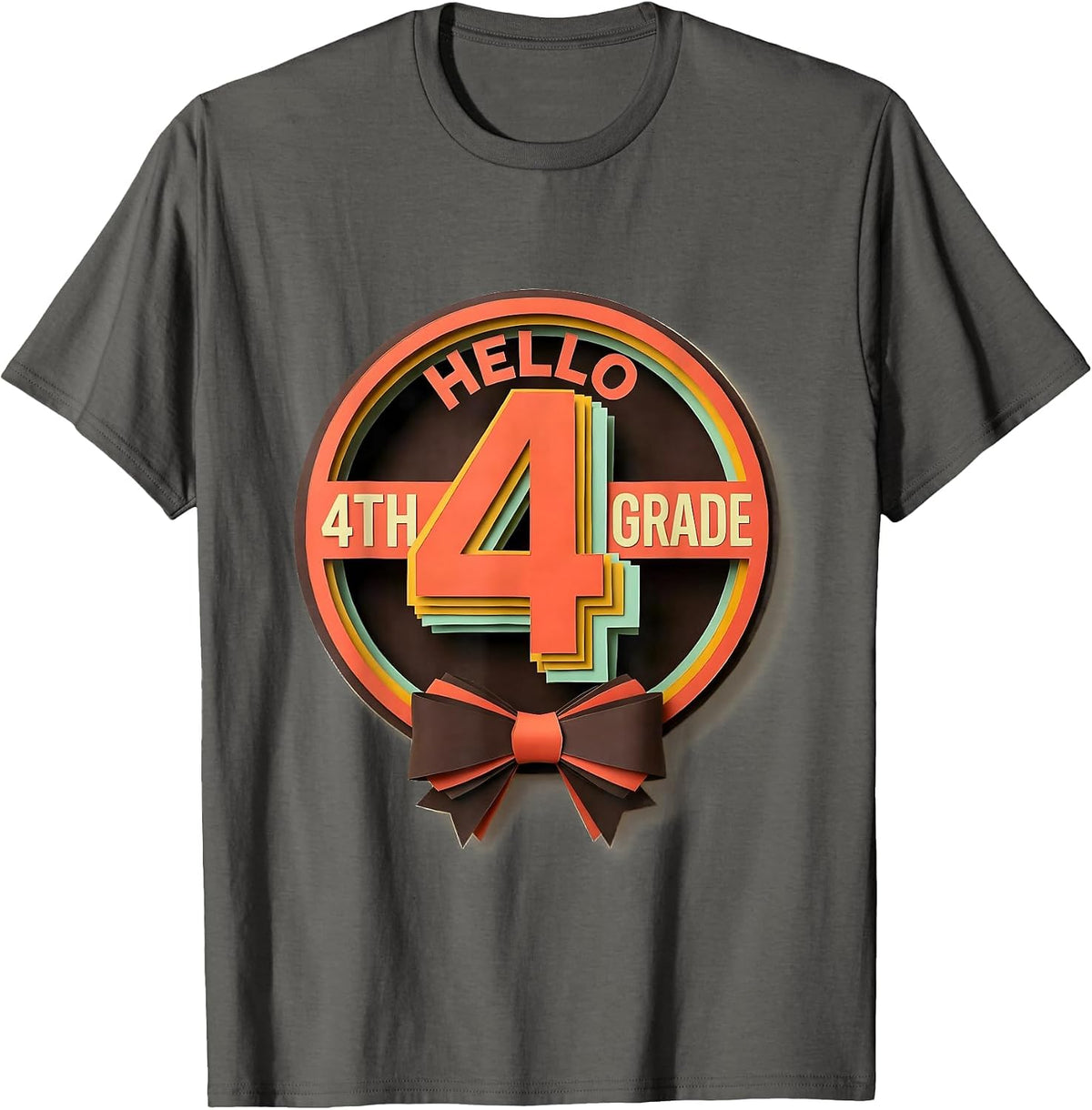 Hello 4th Grade Paper Cutout Kids Girl Teacher Back T-Shirt - Asphalt Grey