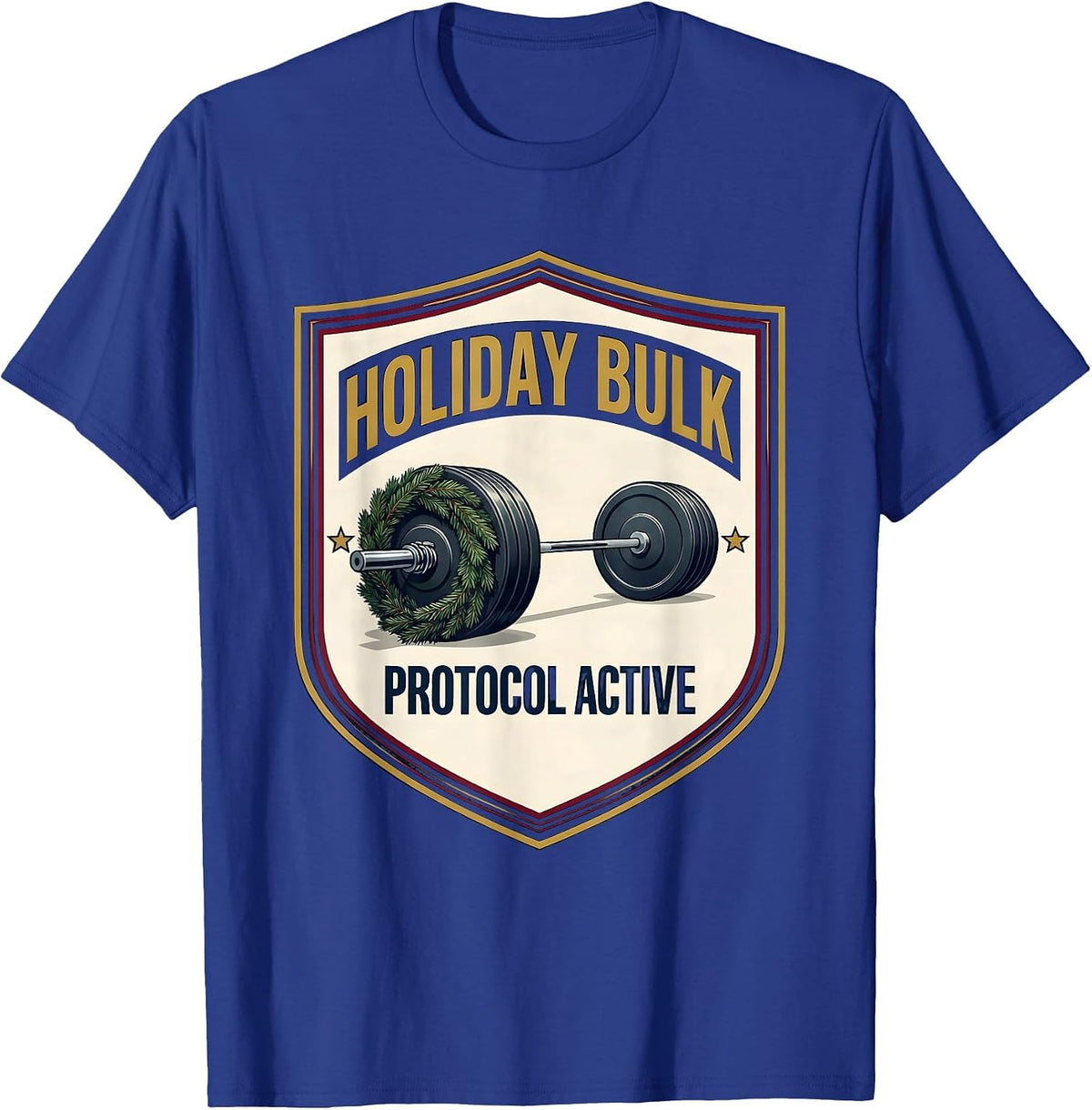 Men's Holiday Bulk Protocol Active Funny Christmas Weightlifting T-Shirt - Royal Blue