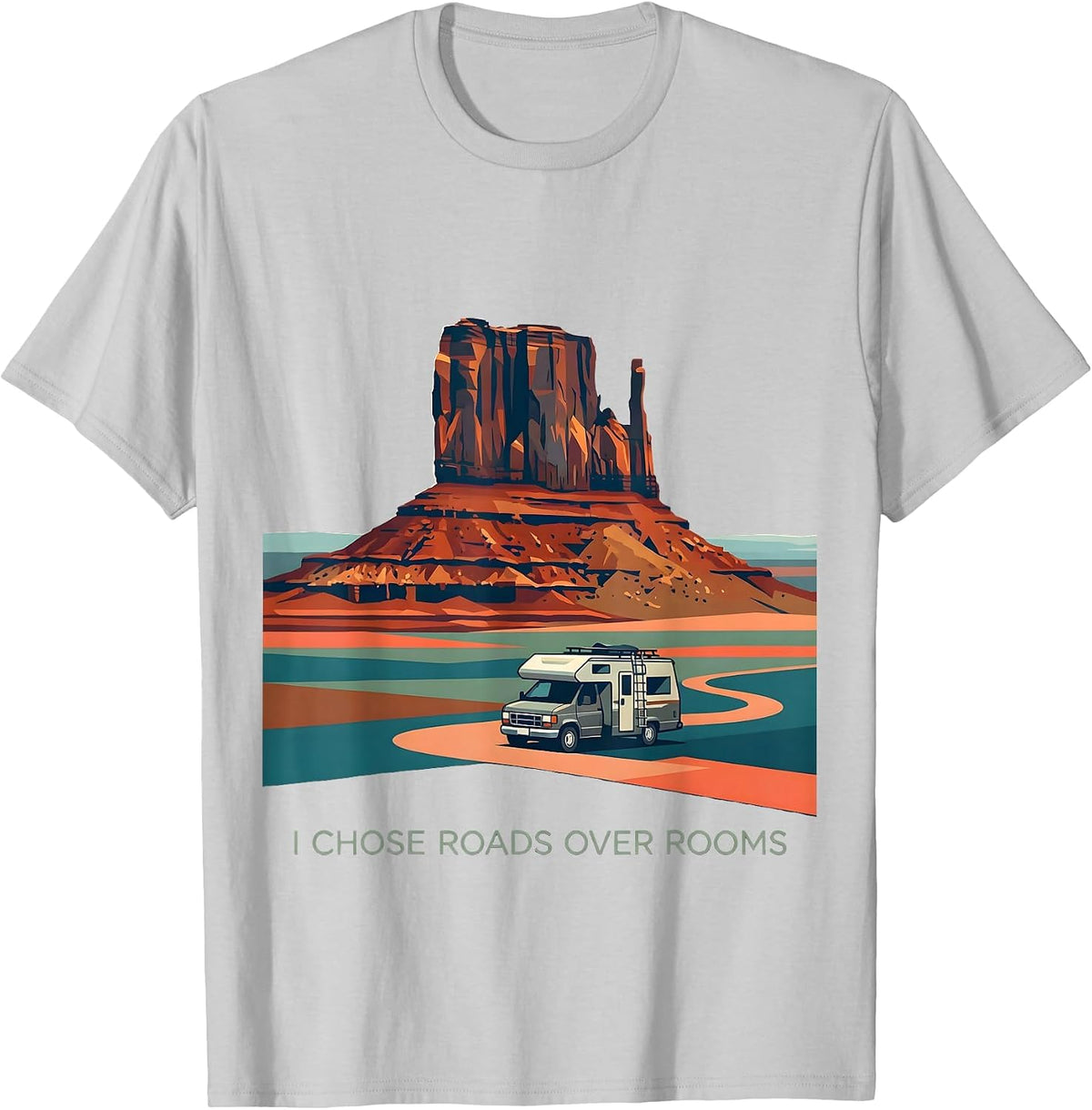 Men's I Chose Roads Over Rooms Van Life Nomad Road Trip T-Shirt - Silver Grey