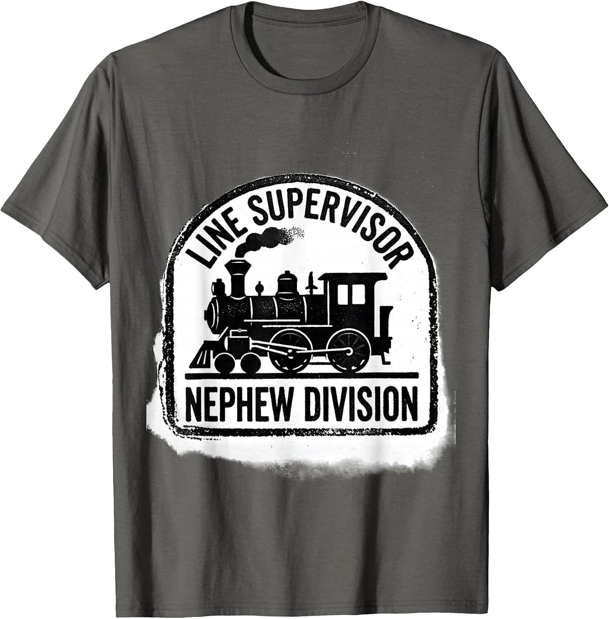 Men's Line Supervisor Nephew Division Rubber Stamp Steam Train T-Shirt - Asphalt Grey