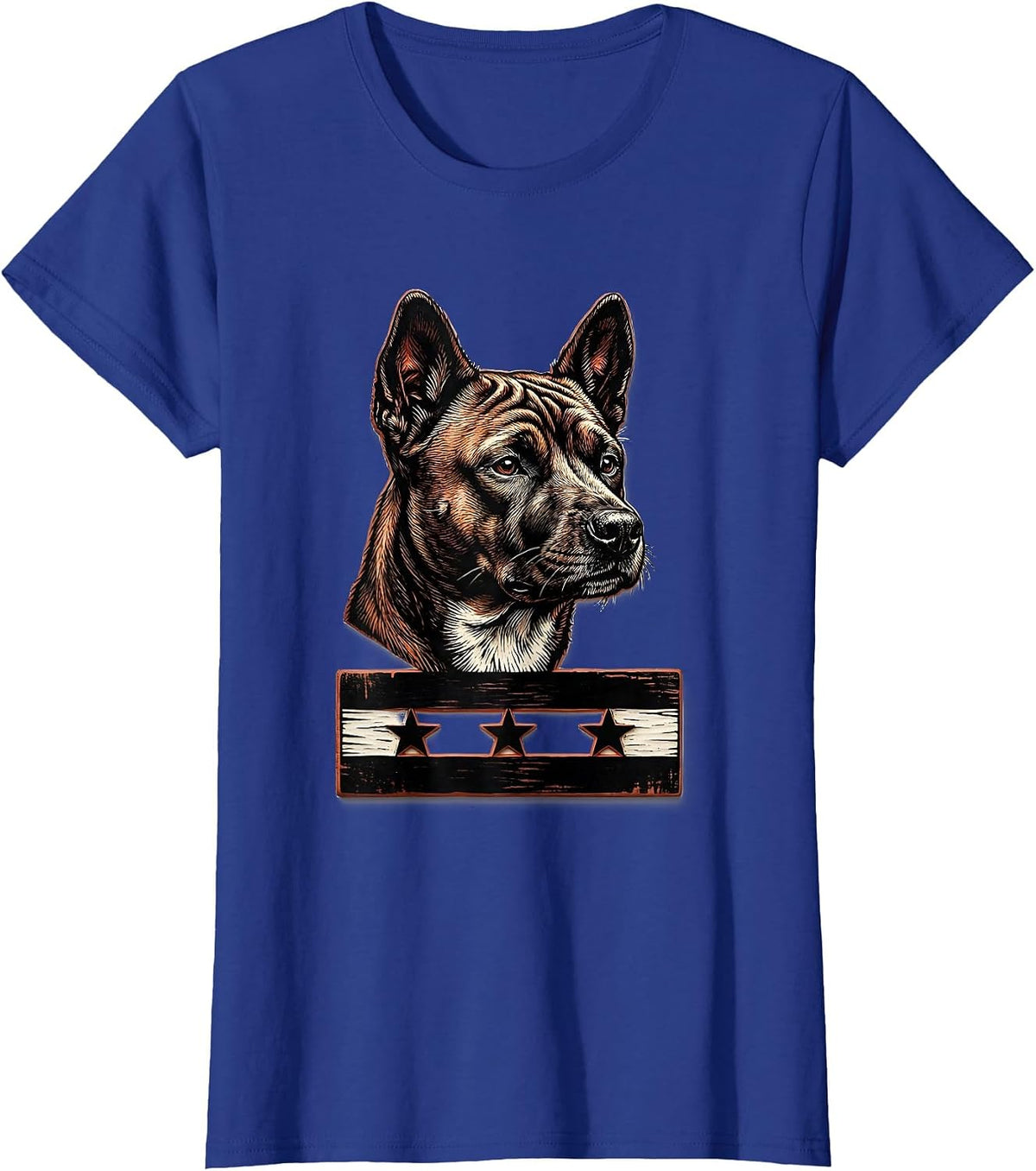 Women's Basenji Head Wood Type Patriotic Dog Dad T-Shirt - Royal Blue