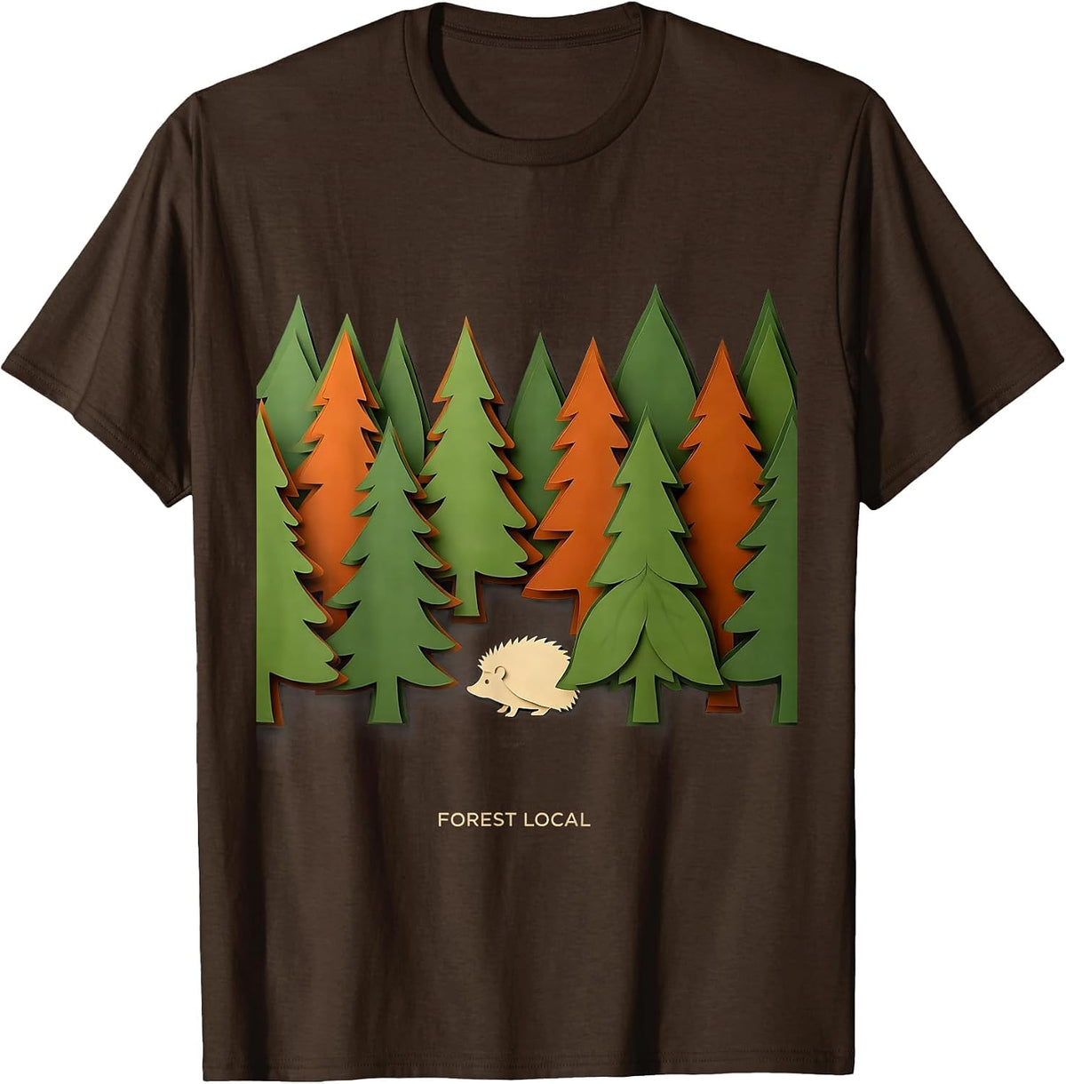 Men's Forest Local Paper-Cut Retro Nature Lover Camping Hiking T-Shirt - Brown