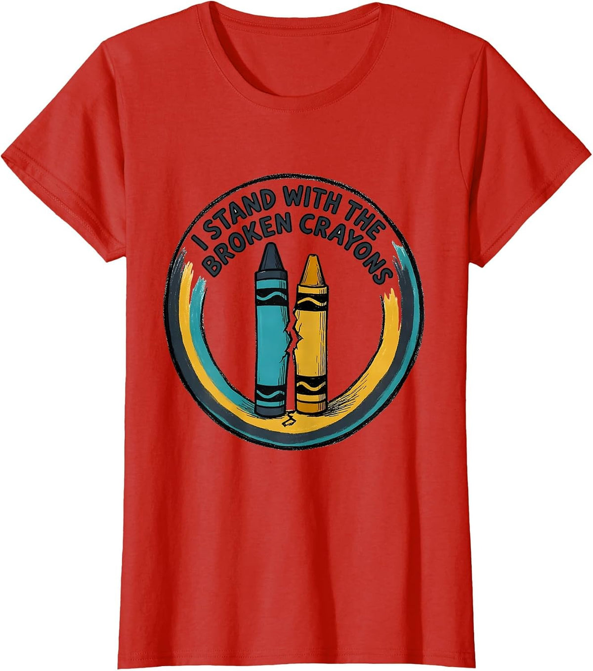 I Stand With The Broken Crayons Mental Health Awareness T-Shirt - Red