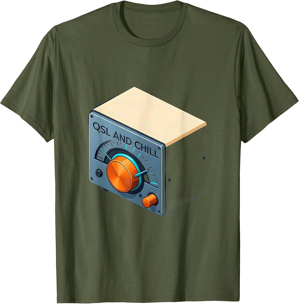 Men's QSL And Chill Funny Ham Radio Operator Amateur Radio Humor T-Shirt - Olive Green