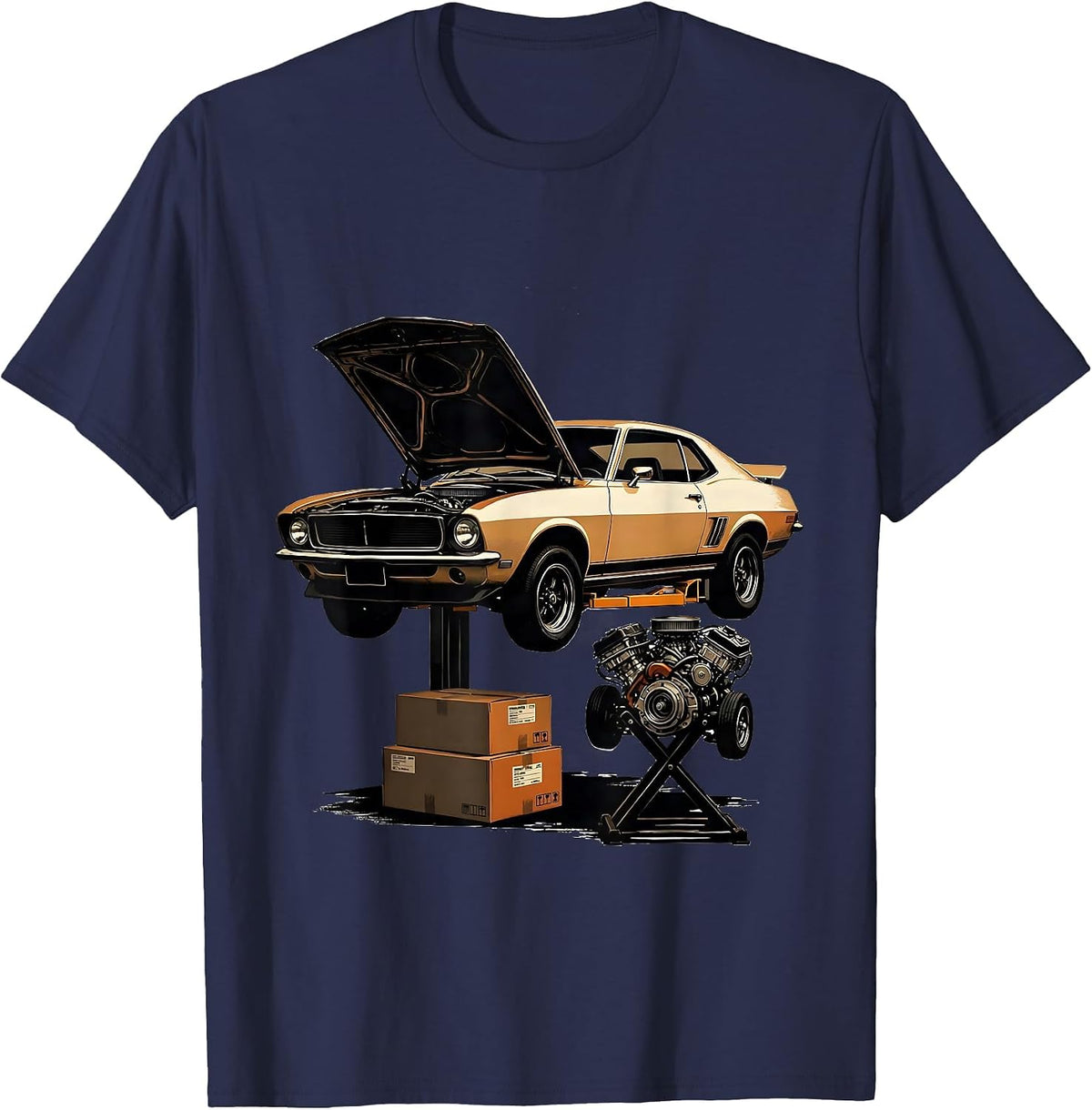 Engine Removal Car Guy Spare-Time Humor T-Shirt - Navy Blue
