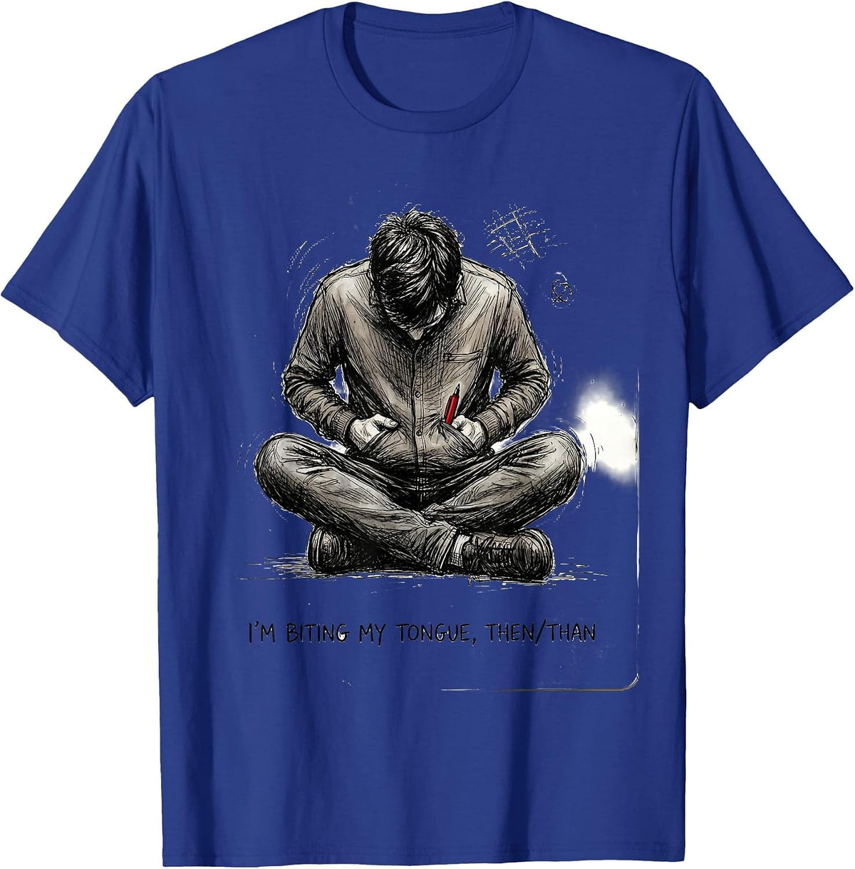 Men's I'm Biting My Tongue, Then/Than Funny Grammar Teacher Humor T-Shirt - Royal Blue