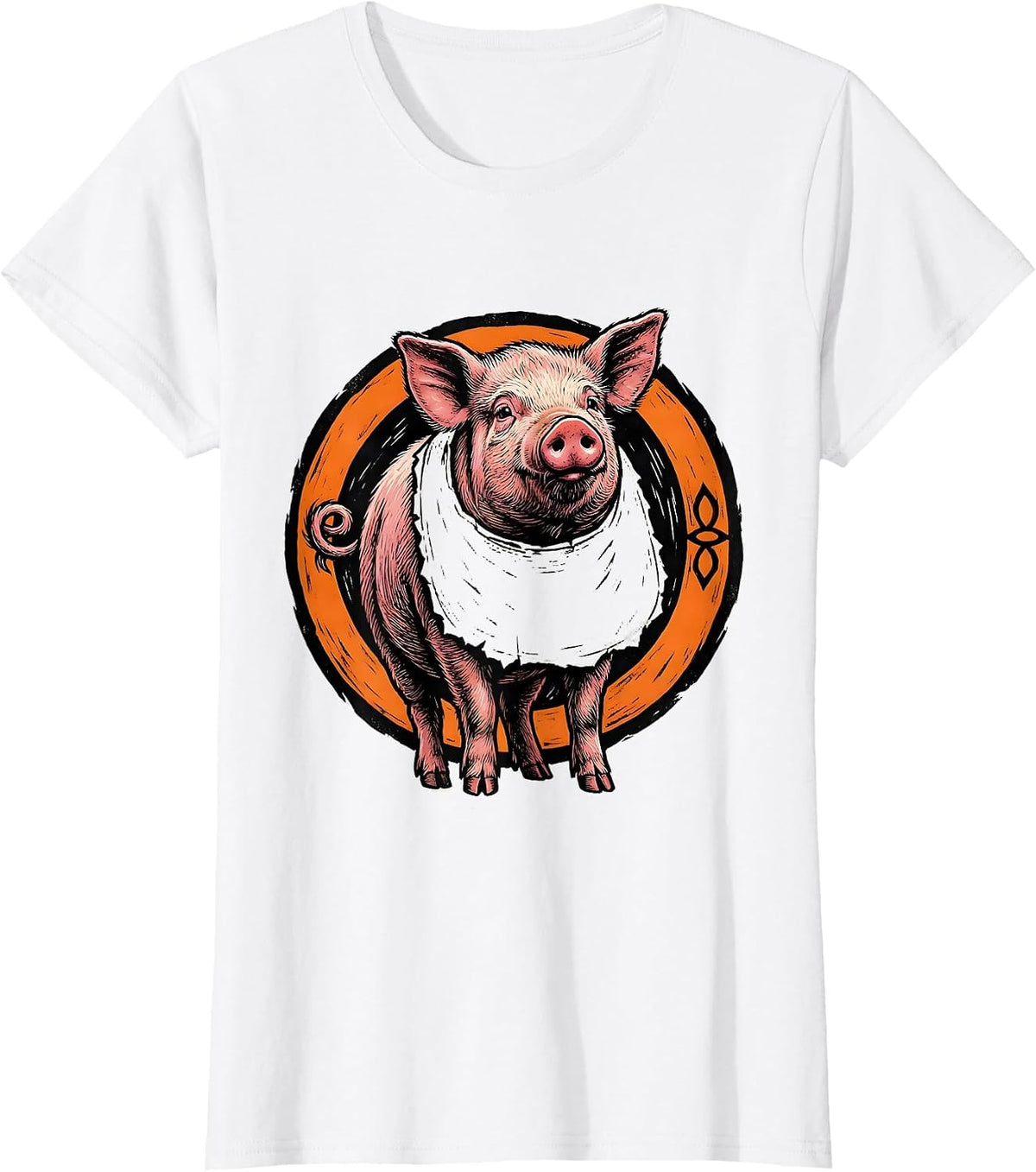 Women's Piglet Badge Linocut Funny Pig Lover Halloween Costume T-Shirt - White