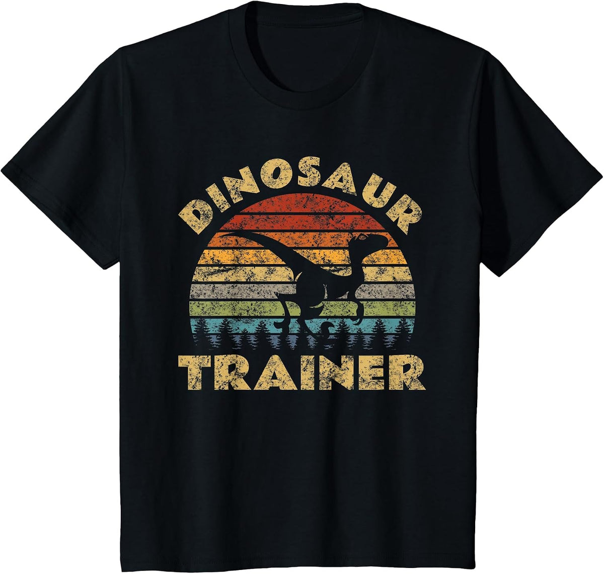 Vintage Dinosaur Trainer Halloween Costume Retro Sunset Dino T-Shirt - Black