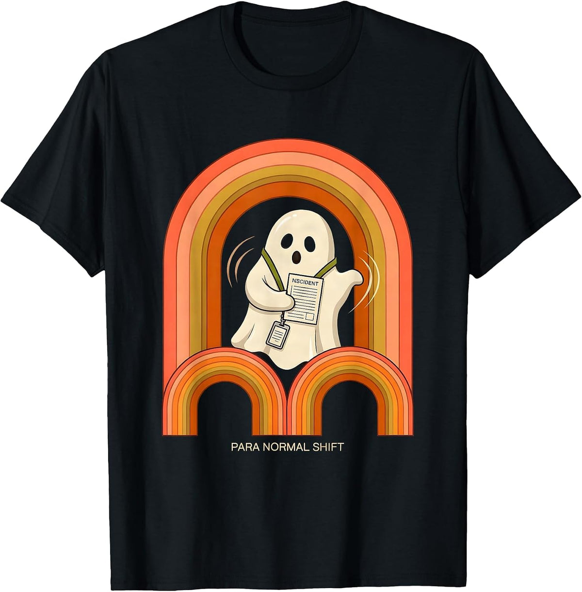 Men's Para Normal Shift Retro 70s Funny Ghost Paraprofessional T-Shirt - Black