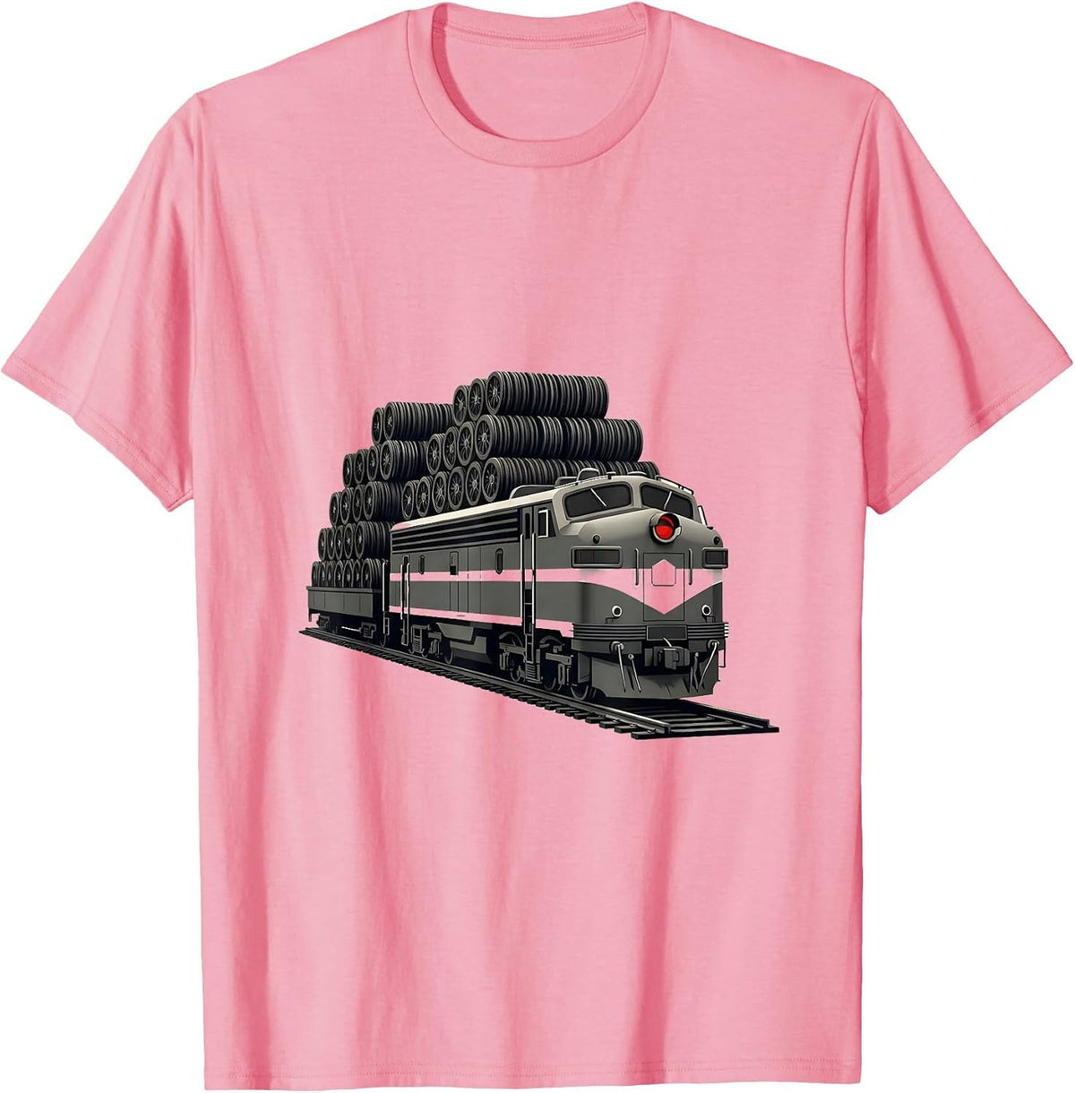 Men's Geometric Locomotive Minimalist Train Enthusiast Humor T-Shirt - Pink