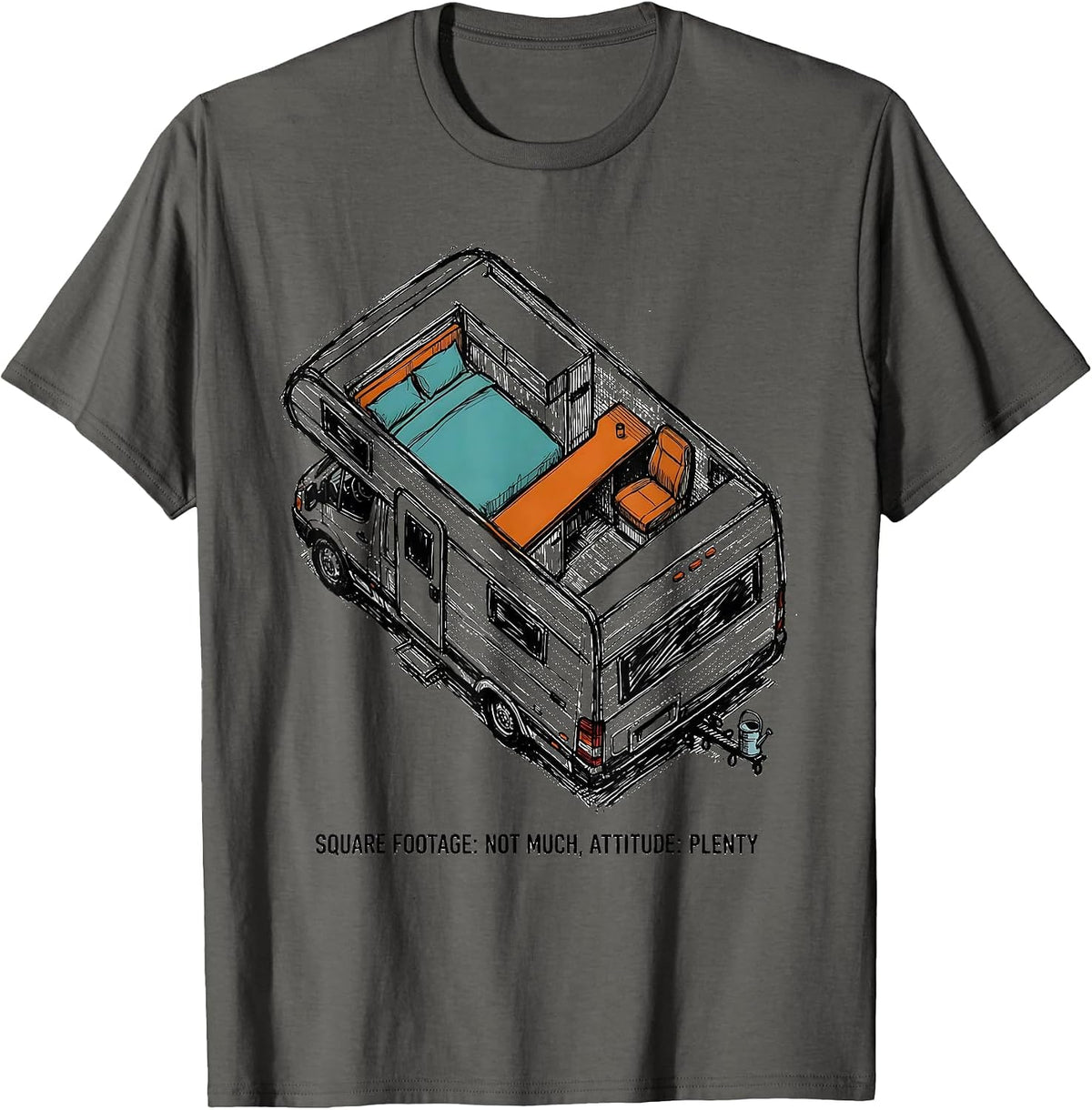 Men's Square Footage: Not Much, Attitude: Plenty Van Life T-Shirt - Asphalt Grey