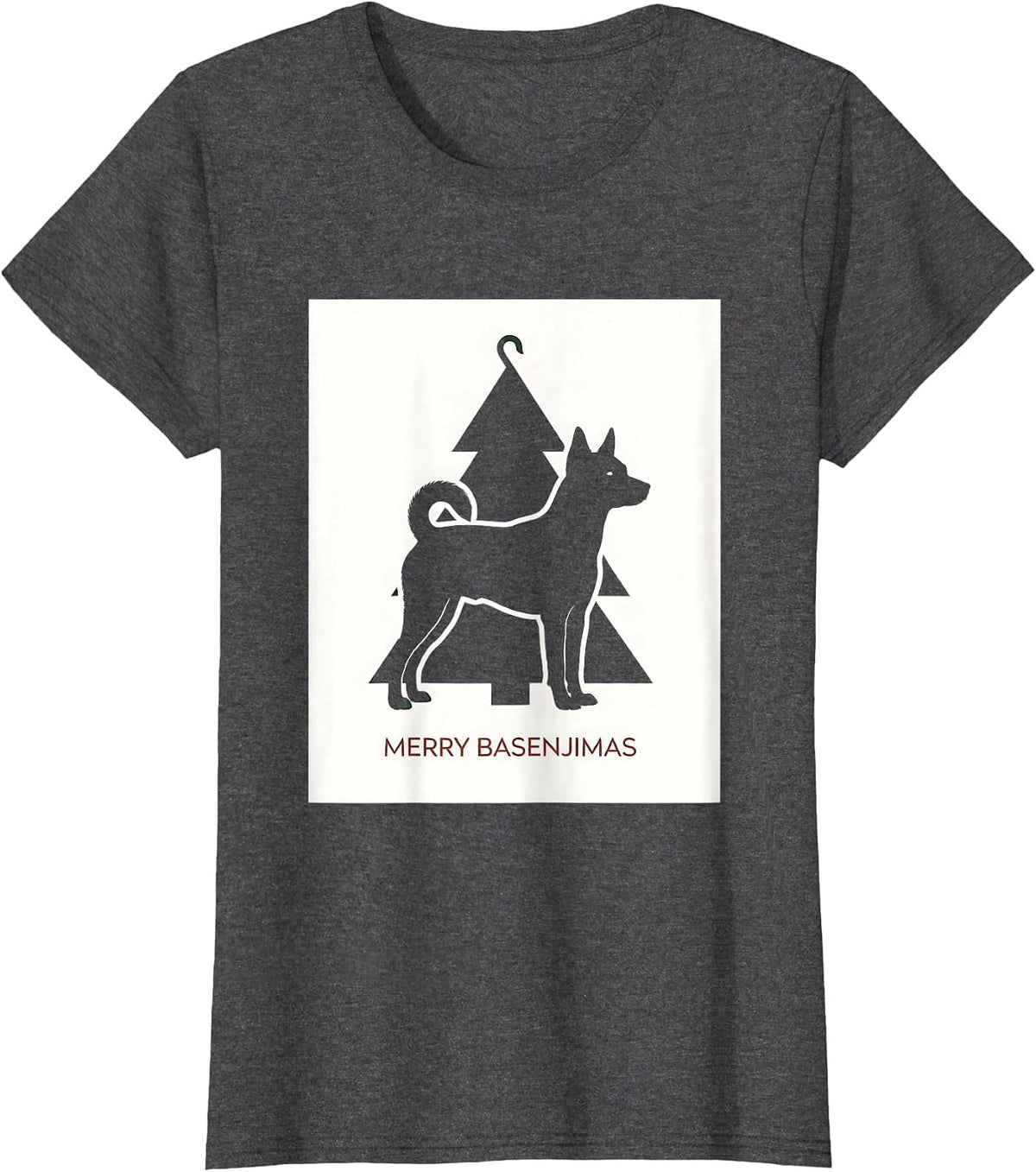 Women's Merry Basenjimas Minimalist Christmas Dog Lover Holiday T-Shirt - Dark Heather Grey