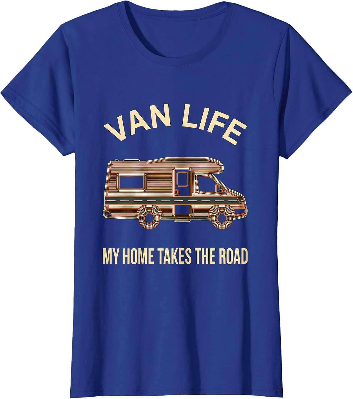 Women's Van Life My Home Takes The Road Retro Camper Van Nomad Pride T-Shirt - Royal Blue