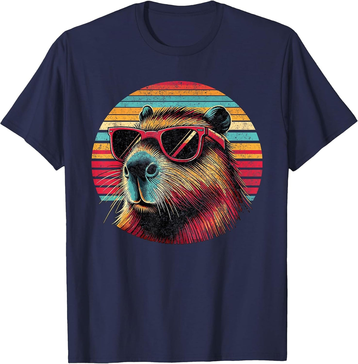 Capybara Retro Sunglasses T-Shirt - Navy Blue