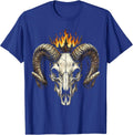 Horned Skull Burning Crown Death Metal Graphic T-Shirt - Royal Blue
