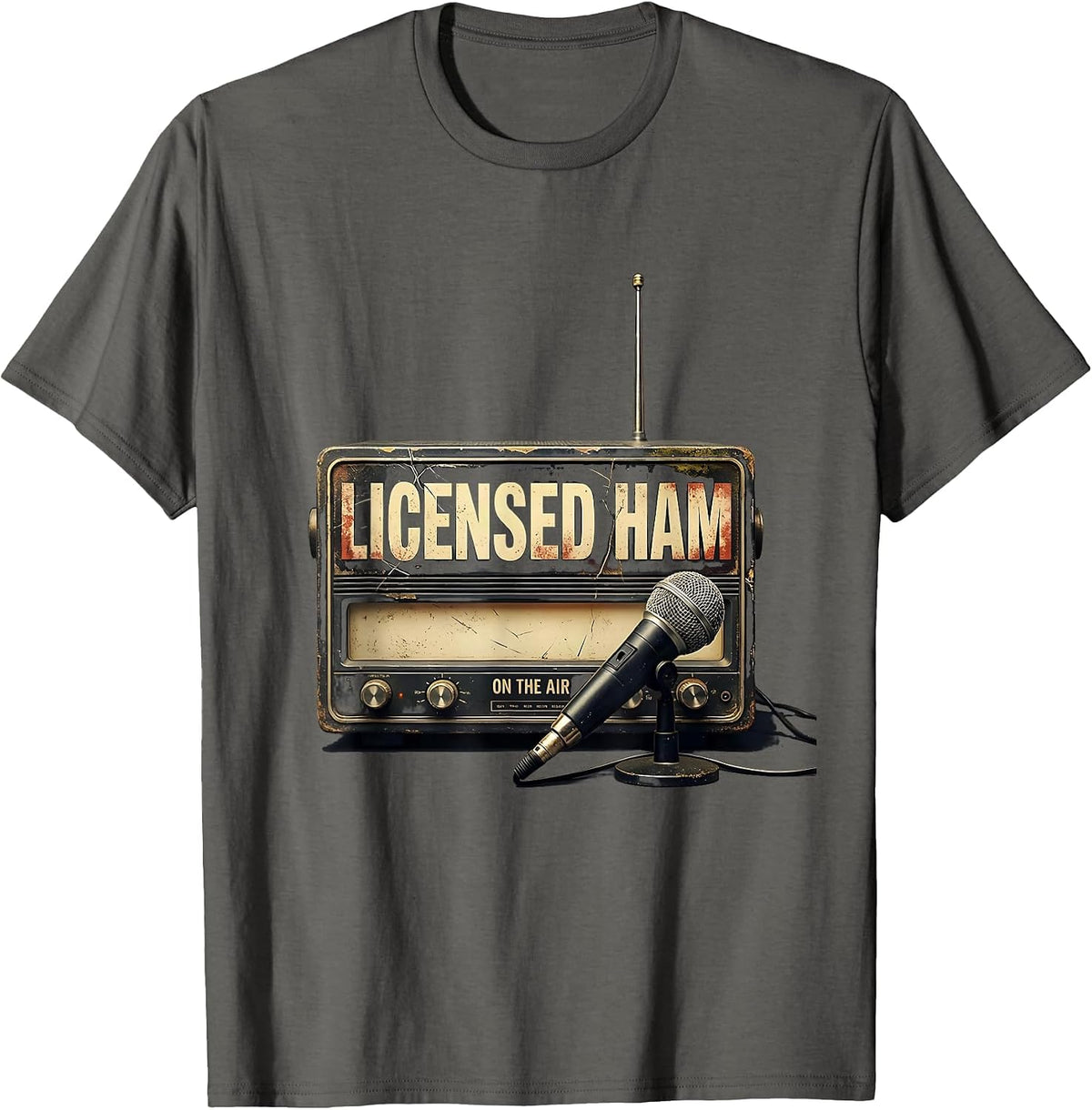 Licensed Ham, On The Air Distressed Ham Radio Operator Humor T-Shirt - Asphalt Grey