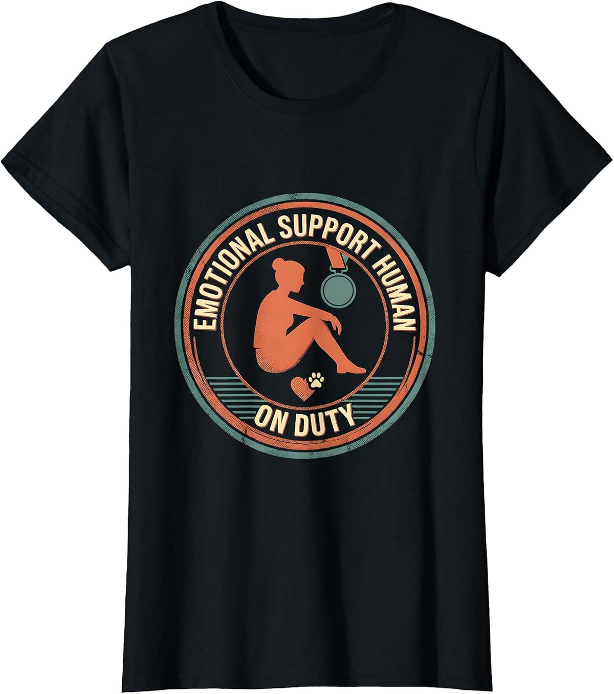 Emotional Support Human On Duty Funny Counselor Therapist T-Shirt - Black