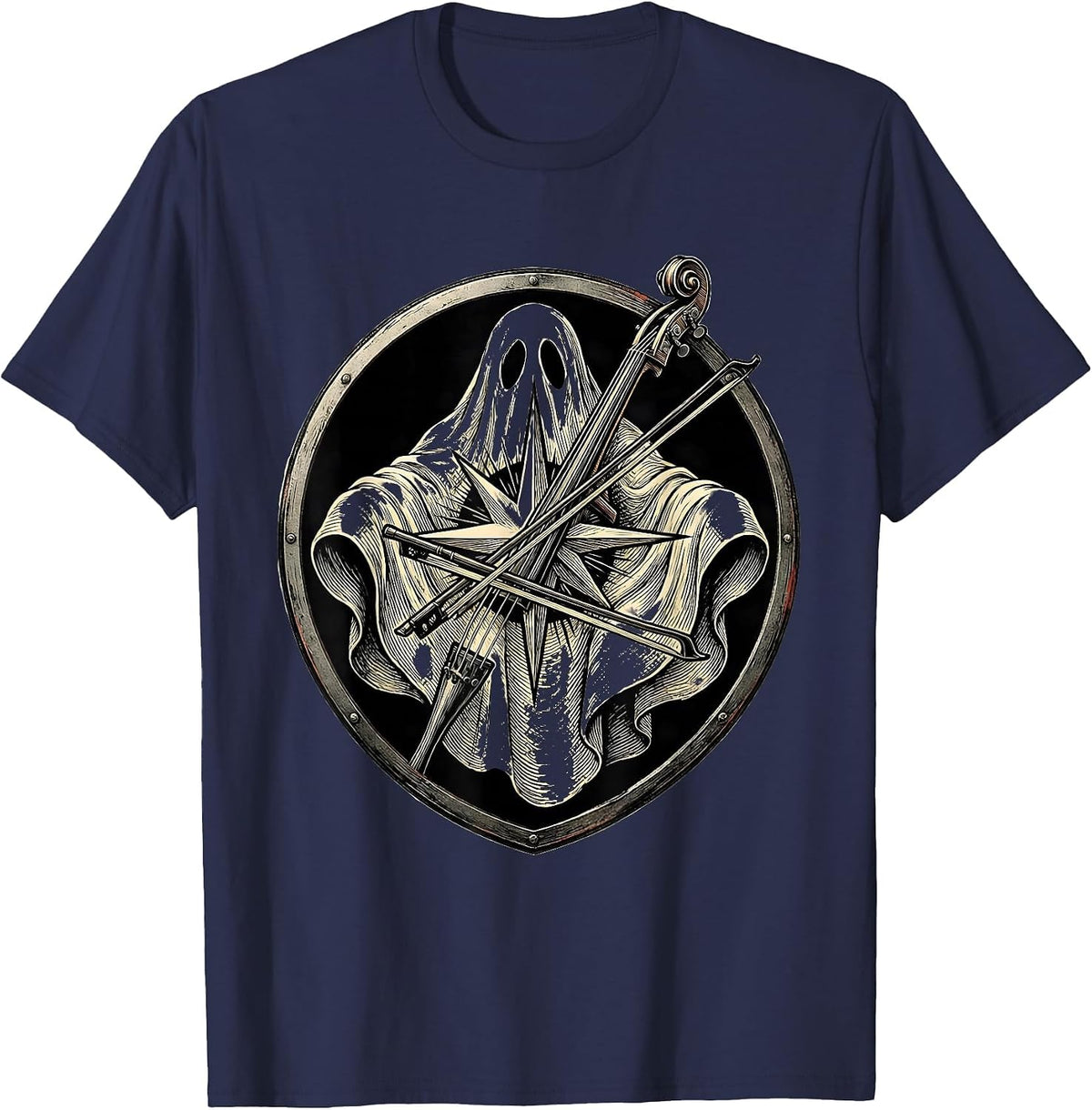 Men's Ghost Musician Teacher Halloween Orchestra Band Humor T-Shirt - Navy Blue