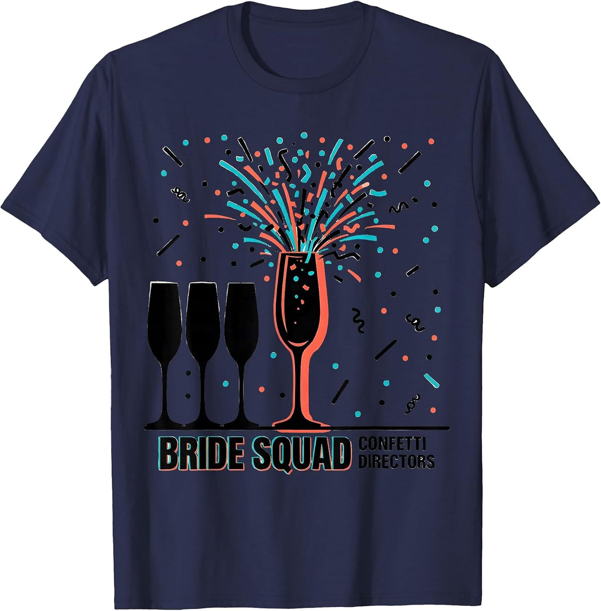 Bride Squad Confetti Directors Memphis Postmodern Wedding T-Shirt - Navy Blue