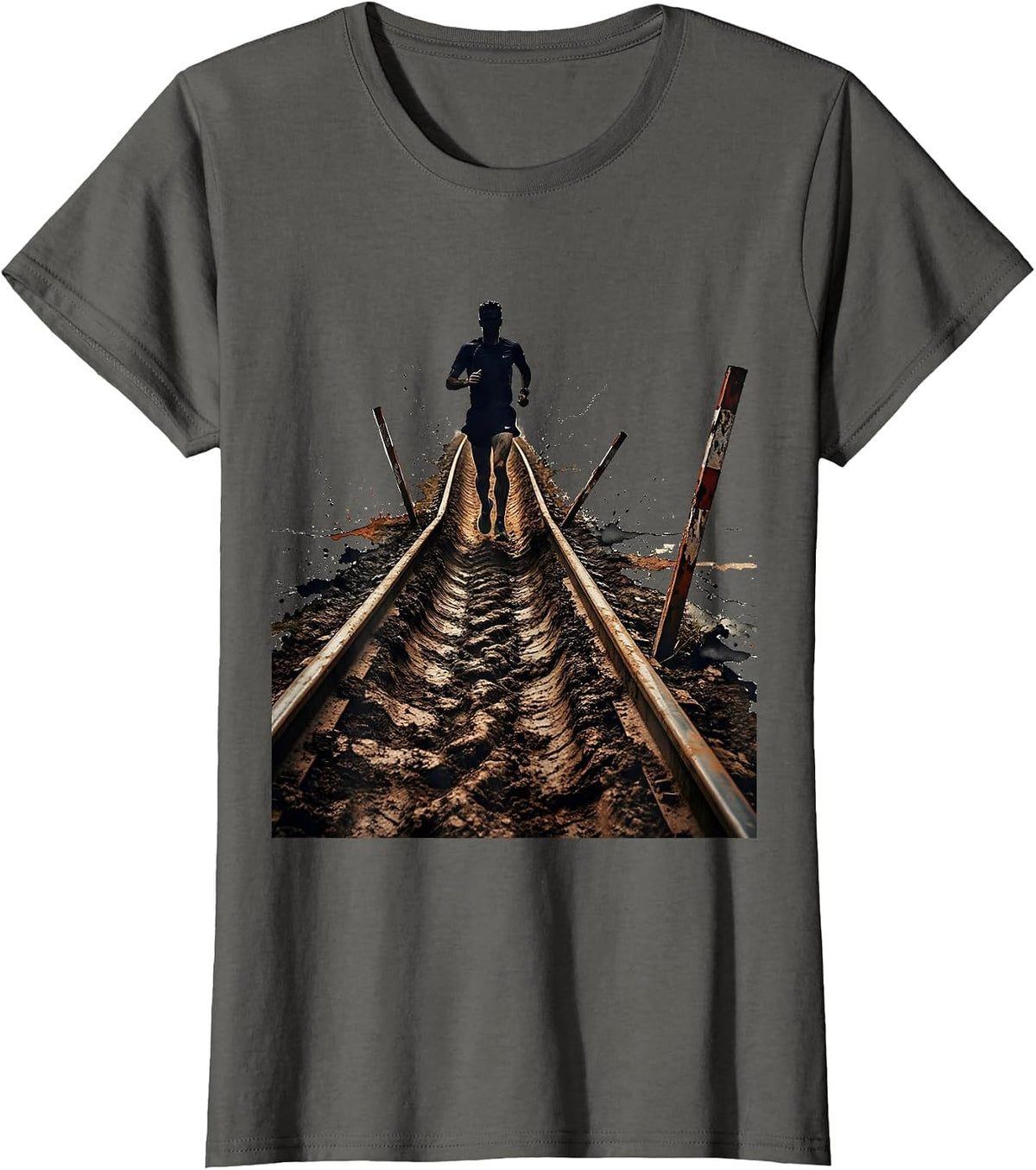 Women's Lone Runner Distressed Cross Country Running Humor T-Shirt - Asphalt Grey
