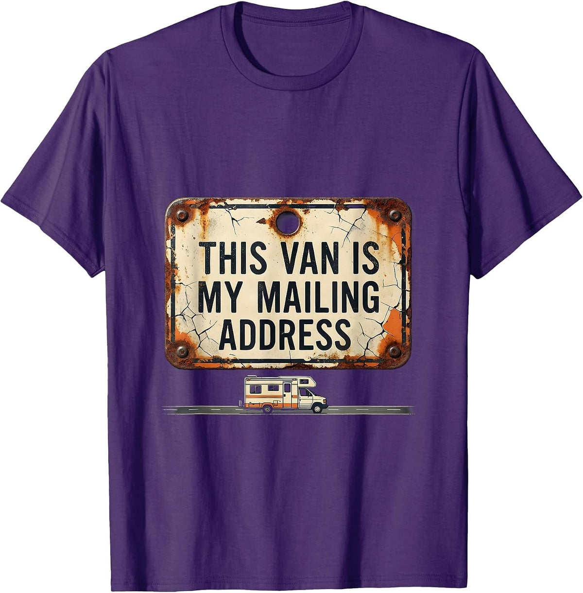 This Van Is My Mailing Address Distressed Van Life Road Trip T-Shirt - Purple