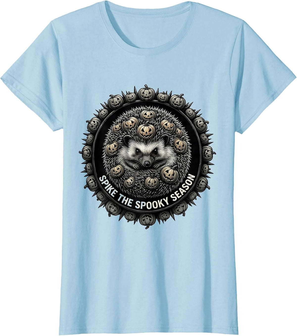 Women's Spike the Spooky Season Halloween Hedgehog Design T-Shirt - Baby Blue