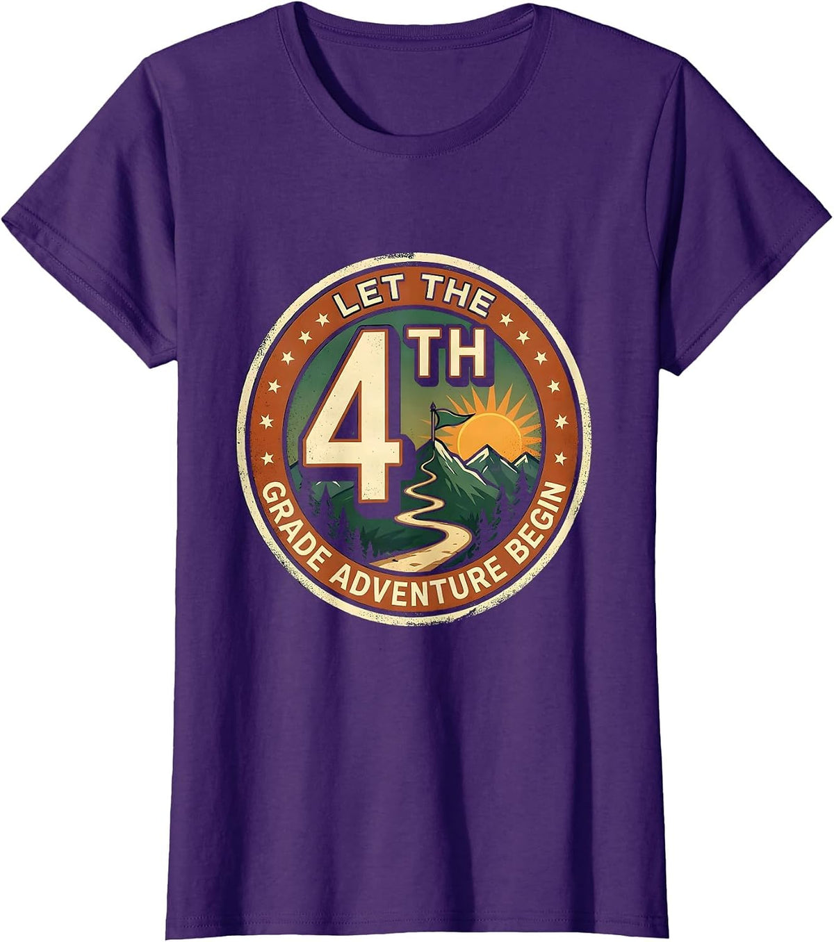 Women's Let The 4th Grade Adventure Begin Vintage Teacher Kids T-Shirt - Purple