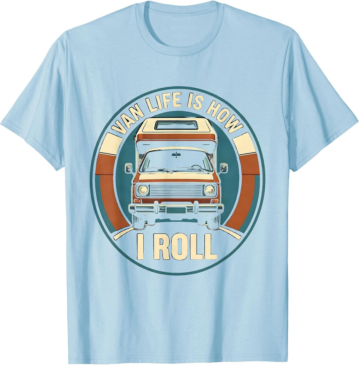 Men's Van Life Is How I Roll Retro Van Dwellers Nomad Travel Pride T-Shirt - Baby Blue