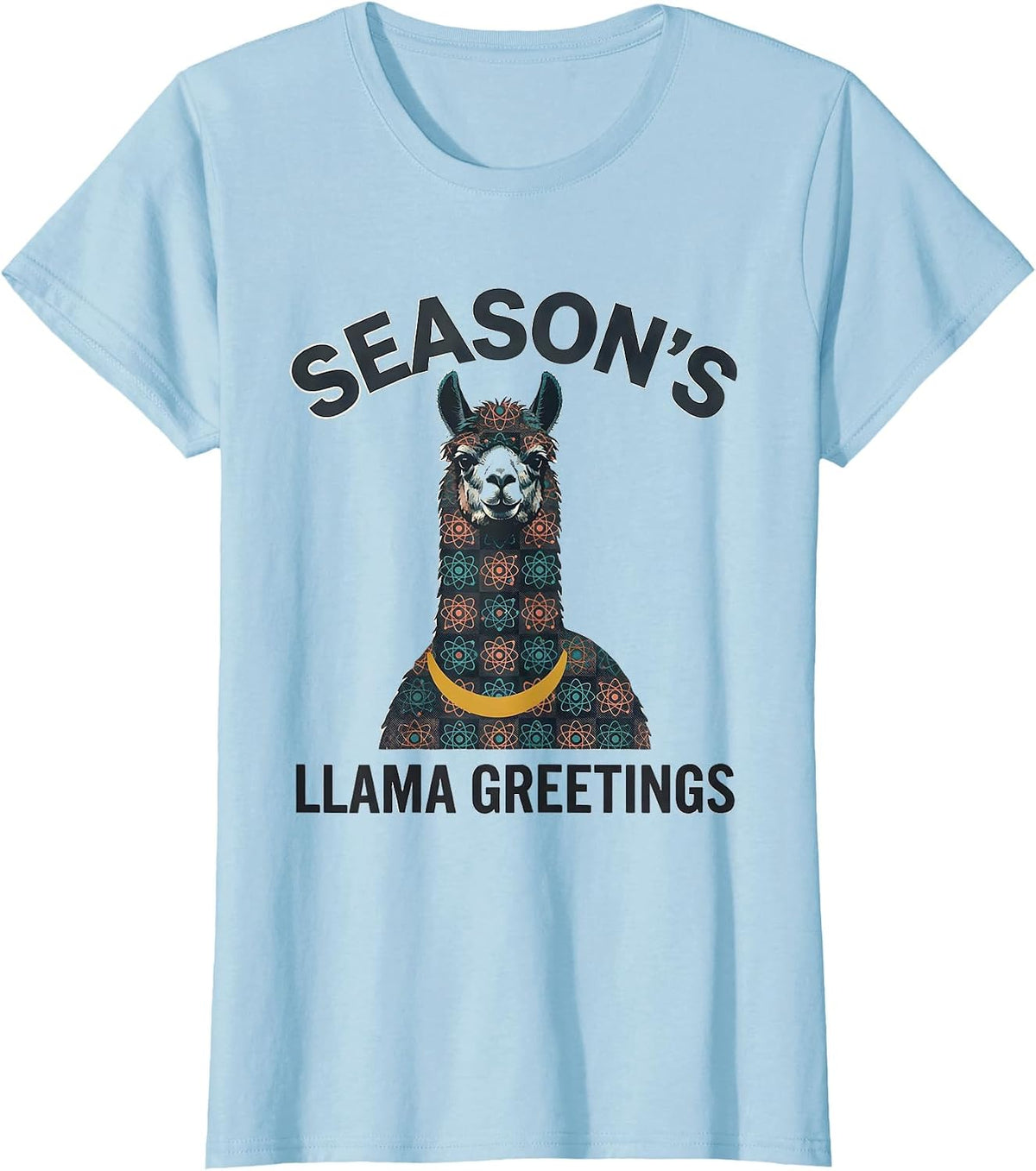 Season's Llama Greetings Funny Christmas Llama Lover Gift T-Shirt - Baby Blue