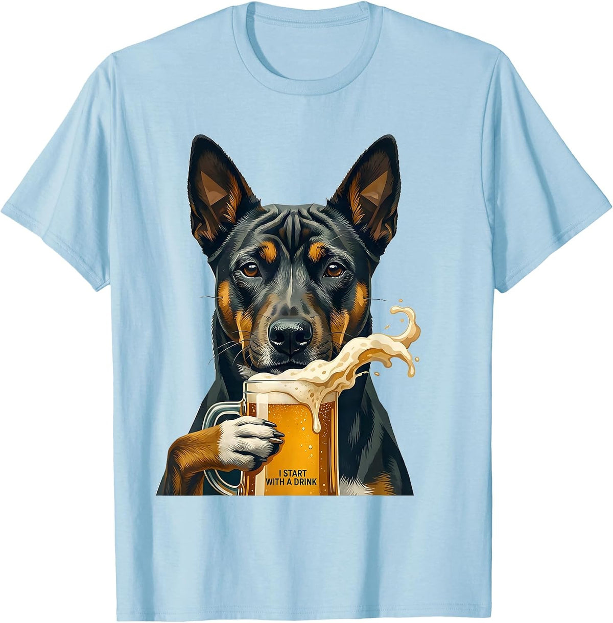 Men's I Start With A Drink Funny Basenji Meme Dog Lover Humor T-Shirt - Baby Blue